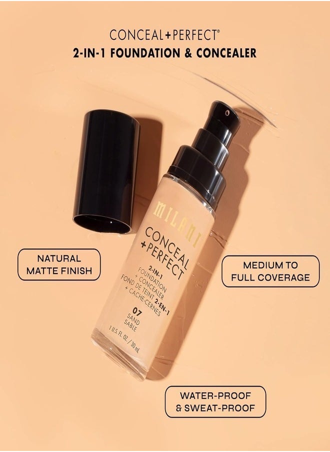 Milani Cosmetics Conceal + Perfect 2-In-1 Foundation + Concealer 00AA Ivory 30ml – Full Coverage, Lightweight, Long-Lasting, Water-Resistant, Oil-Free, Vegan & Cruelty-Free