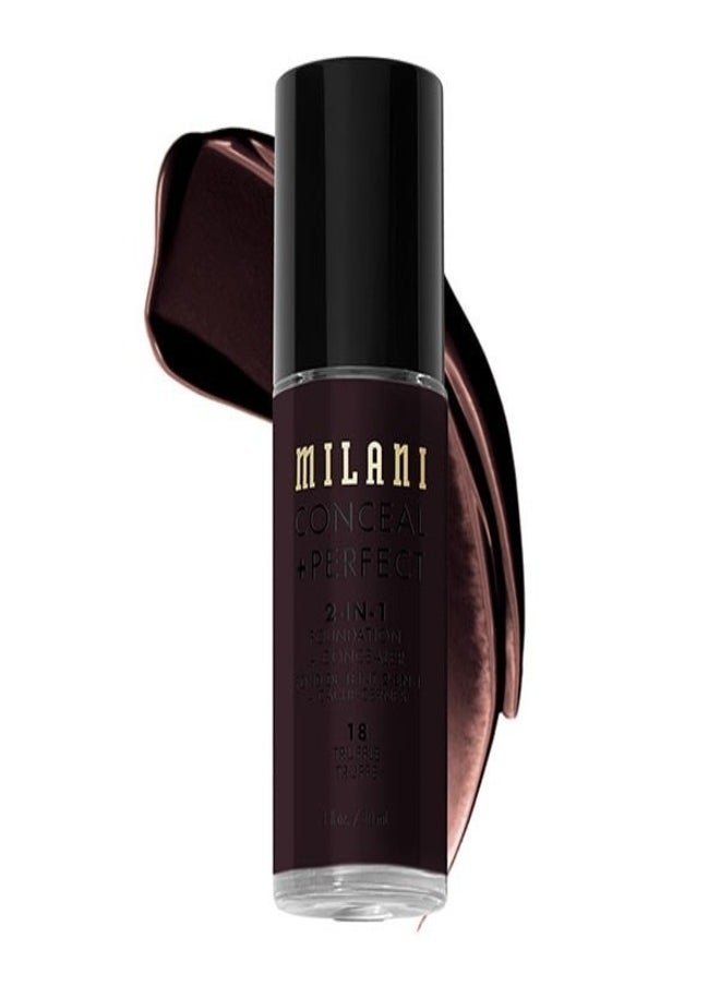 Milani Cosmetics Conceal + Perfect 2-In-1 Foundation + Concealer 18 Truffle 30ml – Full Coverage, Lightweight, Long-Lasting, Water-Resistant, Oil-Free, Vegan & Cruelty-Free