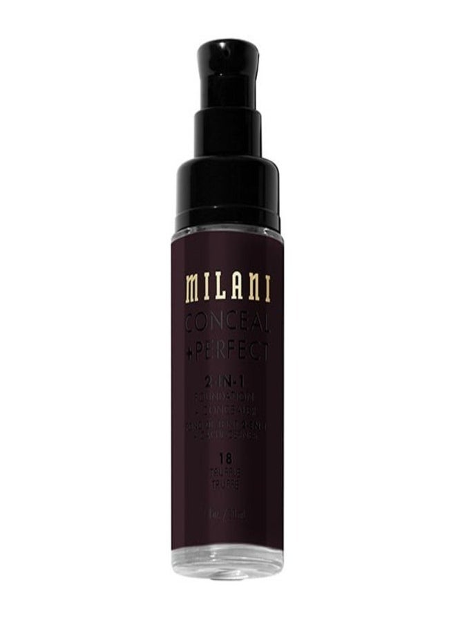 Milani Cosmetics Conceal + Perfect 2-In-1 Foundation + Concealer 18 Truffle 30ml – Full Coverage, Lightweight, Long-Lasting, Water-Resistant, Oil-Free, Vegan & Cruelty-Free