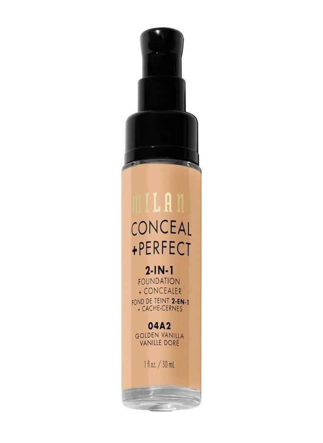 Milani Cosmetics Conceal + Perfect 2-In-1 Foundation + Concealer 04A2 Golden Vanilla 30ml – Full Coverage, Lightweight, Long-Lasting, Water-Resistant, Oil-Free, Vegan & Cruelty-Free