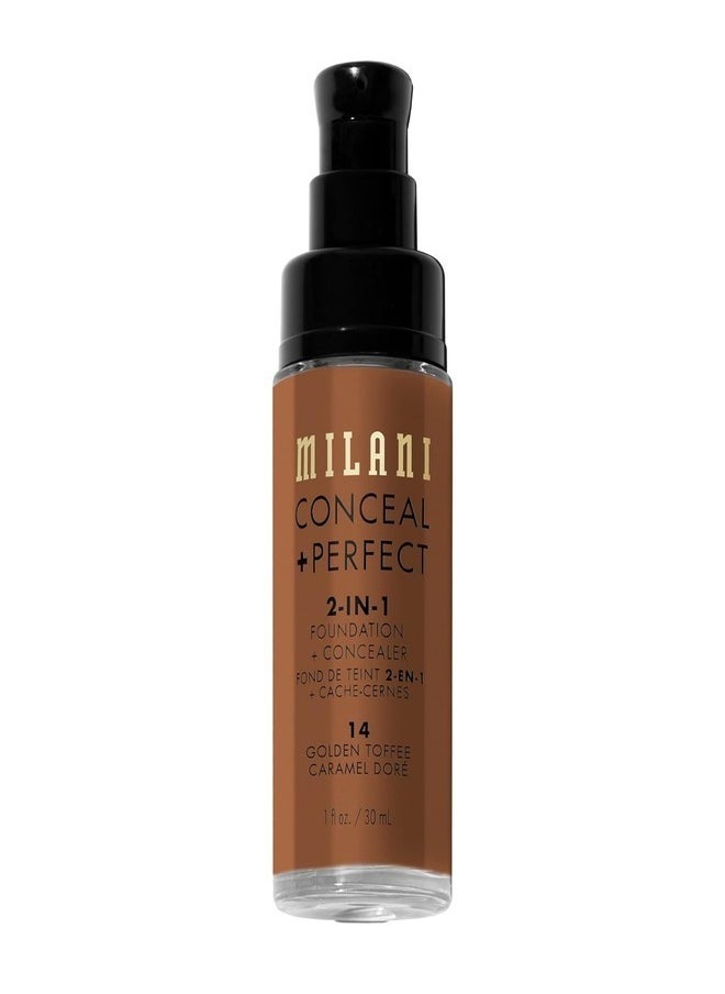 Milani Cosmetics Conceal + Perfect 2-In-1 Foundation + Concealer 14 Golden 30ml – Full Coverage, Lightweight, Long-Lasting, Water-Resistant, Oil-Free, Vegan & Cruelty-Free
