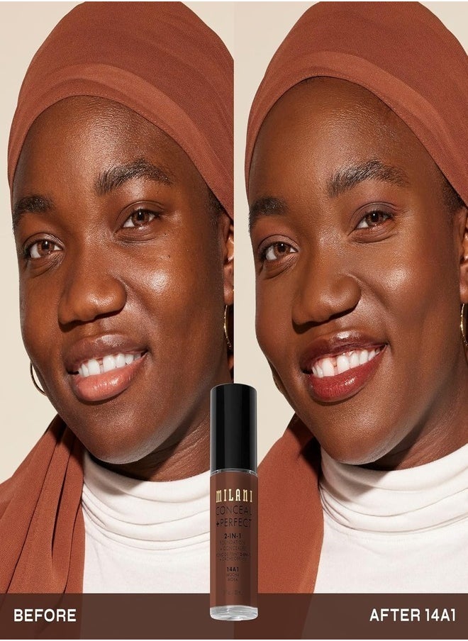 Milani Cosmetics Conceal + Perfect 2-In-1 Foundation + Concealer 14AI Mocha Moka 30ml – Full Coverage, Lightweight, Long-Lasting, Water-Resistant, Oil-Free, Vegan & Cruelty-Free