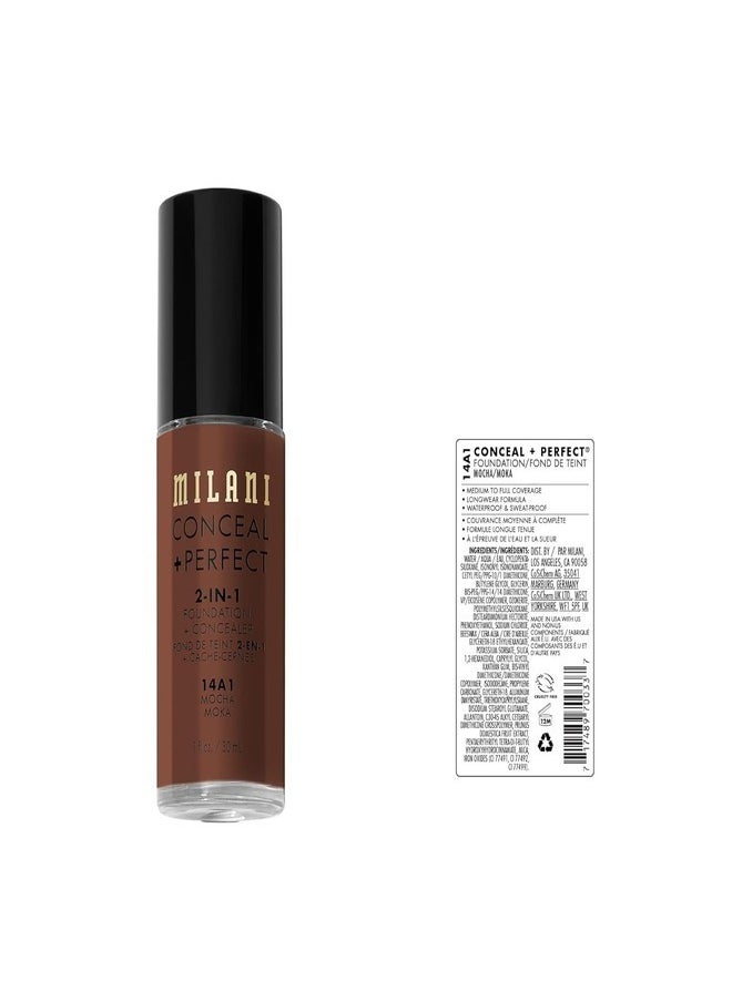 Milani Cosmetics Conceal + Perfect 2-In-1 Foundation + Concealer 14AI Mocha Moka 30ml – Full Coverage, Lightweight, Long-Lasting, Water-Resistant, Oil-Free, Vegan & Cruelty-Free