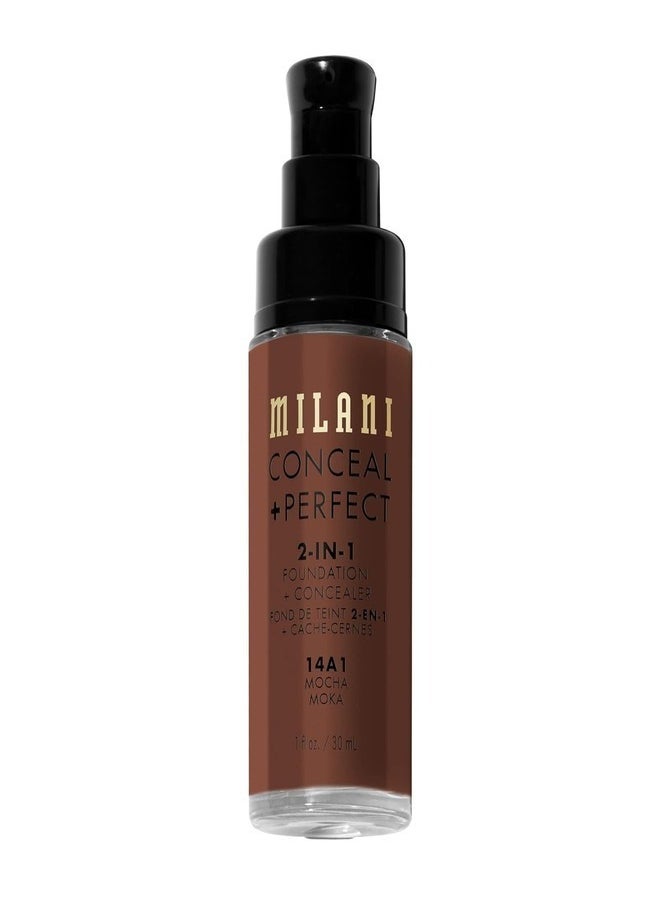 Milani Cosmetics Conceal + Perfect 2-In-1 Foundation + Concealer 14AI Mocha Moka 30ml – Full Coverage, Lightweight, Long-Lasting, Water-Resistant, Oil-Free, Vegan & Cruelty-Free