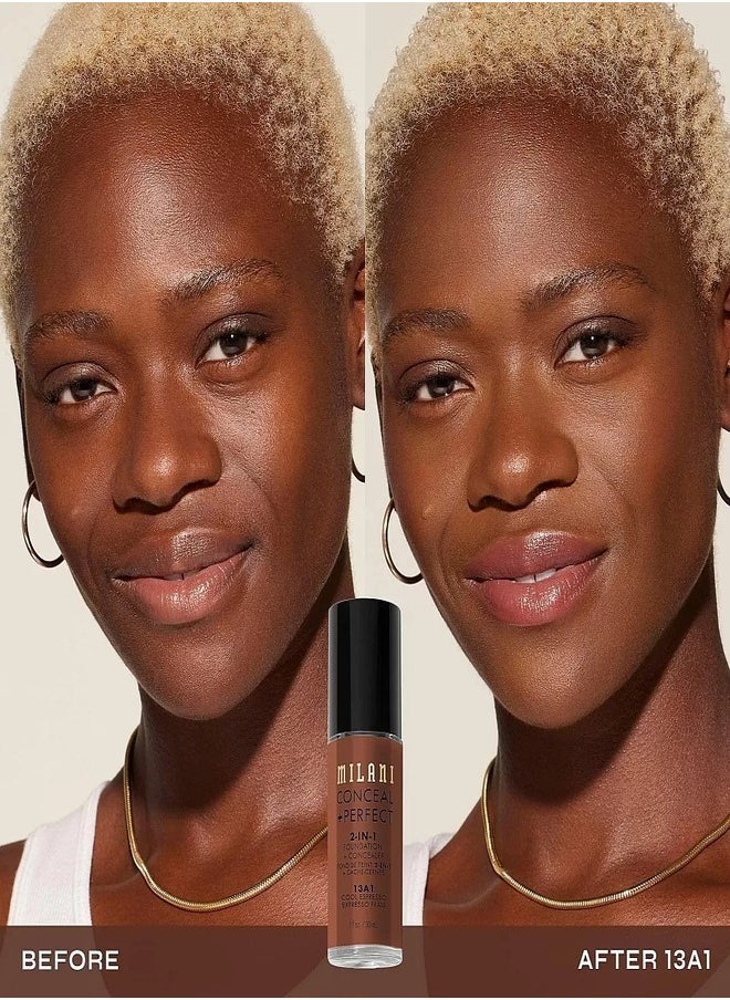 Milani Cosmetics Conceal + Perfect 2-In-1 Foundation + Concealer Cool Espresso 13A1 30ml – Full Coverage, Lightweight, Long-Lasting, Water-Resistant, Oil-Free, Vegan & Cruelty-Free