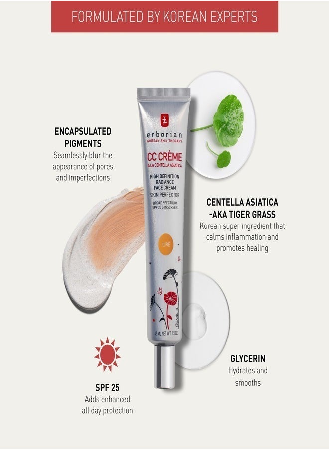 Erborian Color Correcting CC Cream with Centella Asiatica SPF 25, Dore - Lightweight Coverage & Sun Protection (45ml)