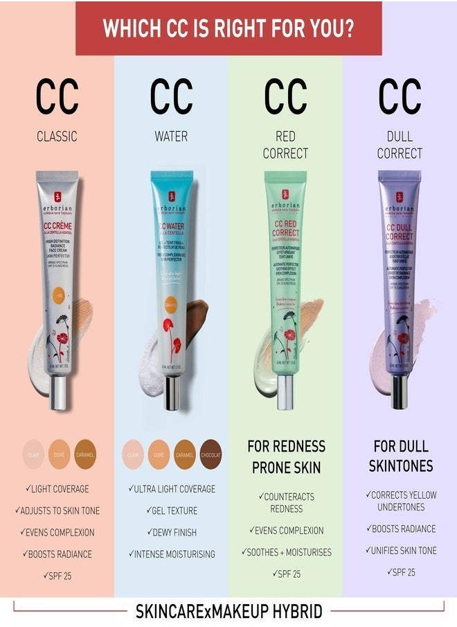 Erborian Color Correcting CC Cream with Centella Asiatica SPF 25, Dore - Lightweight Coverage & Sun Protection (45ml)