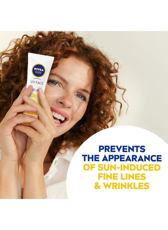 NIVEA SUN Face Cream, SPF 50, High UVA and UVB Protection, with Q10 Technology, Anti-Age, Water Resistant, Non-Greasy, 50ml