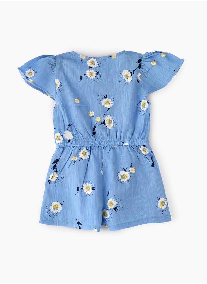 Girls' Blue Floral Button-Down Playsuit