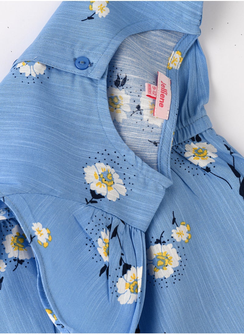 Girls' Blue Floral Button-Down Playsuit