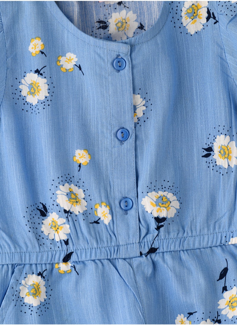 Girls' Blue Floral Button-Down Playsuit
