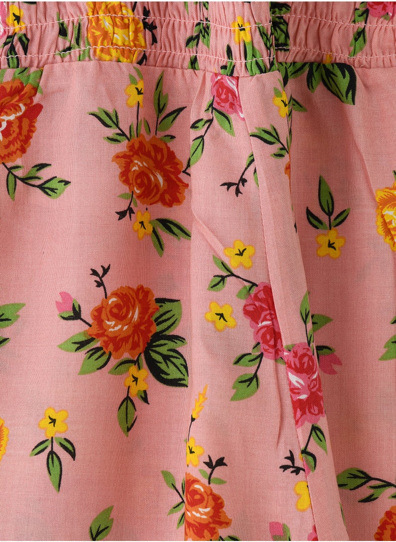 Girls' Pink Floral Viscose Jumpsuit