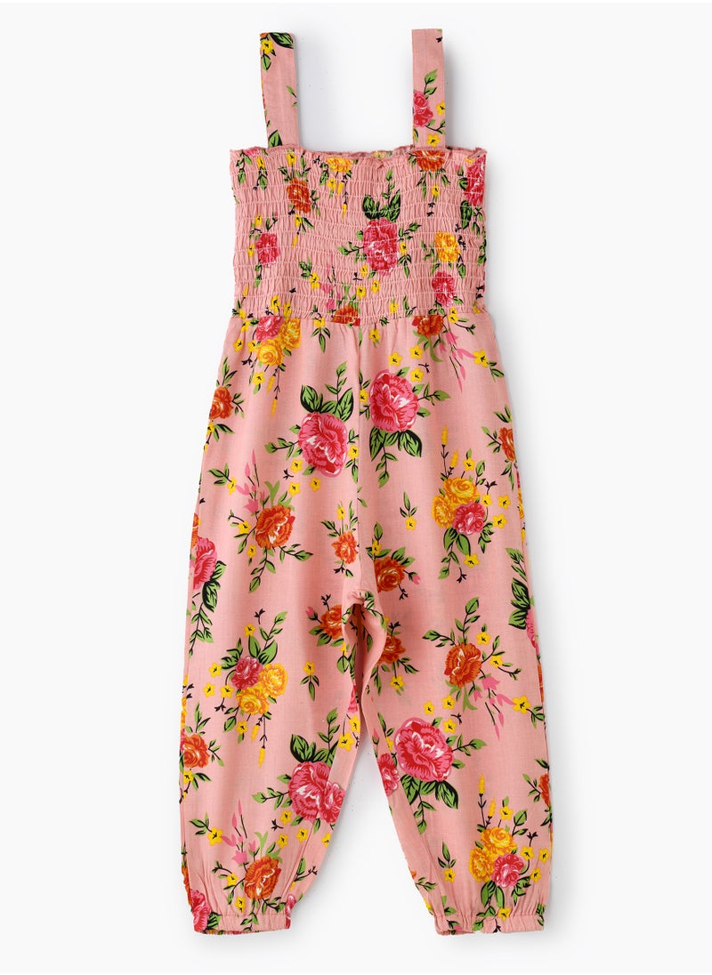 Girls' Pink Floral Viscose Jumpsuit