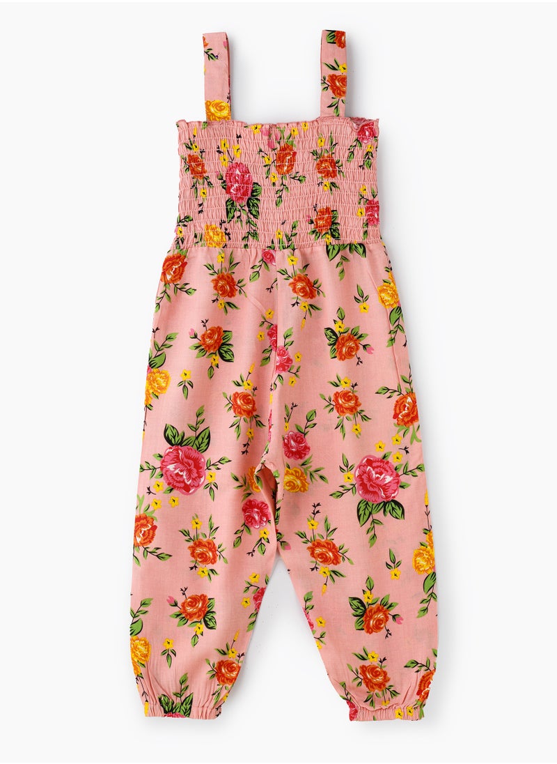 Girls' Pink Floral Viscose Jumpsuit