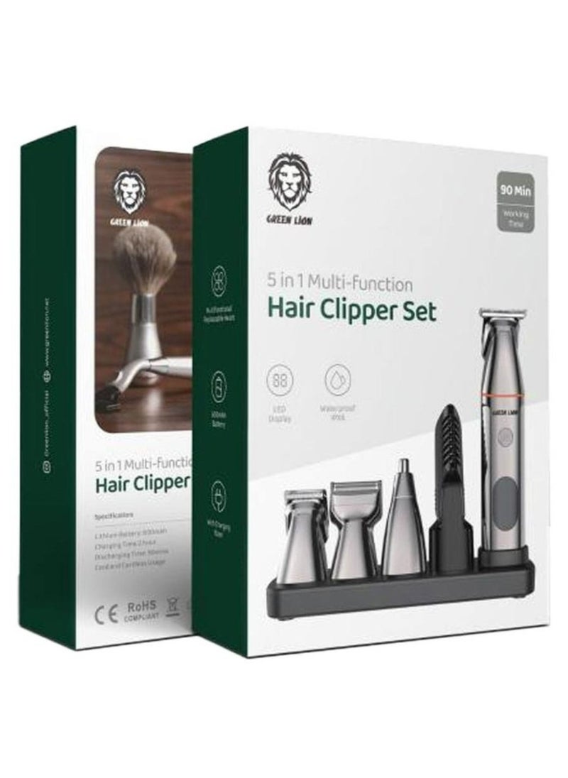 5-in-1 Multi-Function Hair Clipper Set with Multifunctional Replaceable Heads, LED Display, Cord and Cordless Functionality, 90 Minutes Working Time, Waterproof - Black