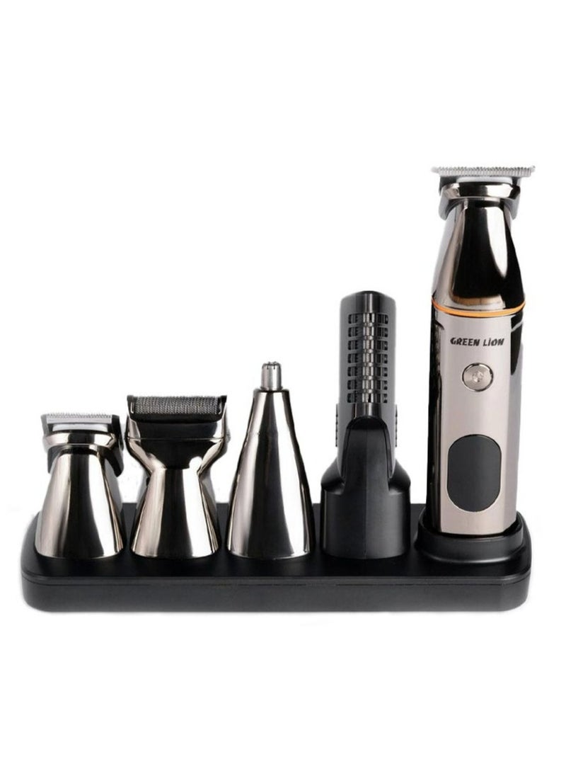 5-in-1 Multi-Function Hair Clipper Set with Multifunctional Replaceable Heads, LED Display, Cord and Cordless Functionality, 90 Minutes Working Time, Waterproof - Black
