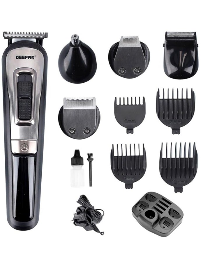 11-IN-1 Rechargeable Grooming Set- GTR8300| With 6 Interchangeable Heads and 4 Comb Attachments| Includes a Charging Stand| Prefect for Home and Professional Styling| Black