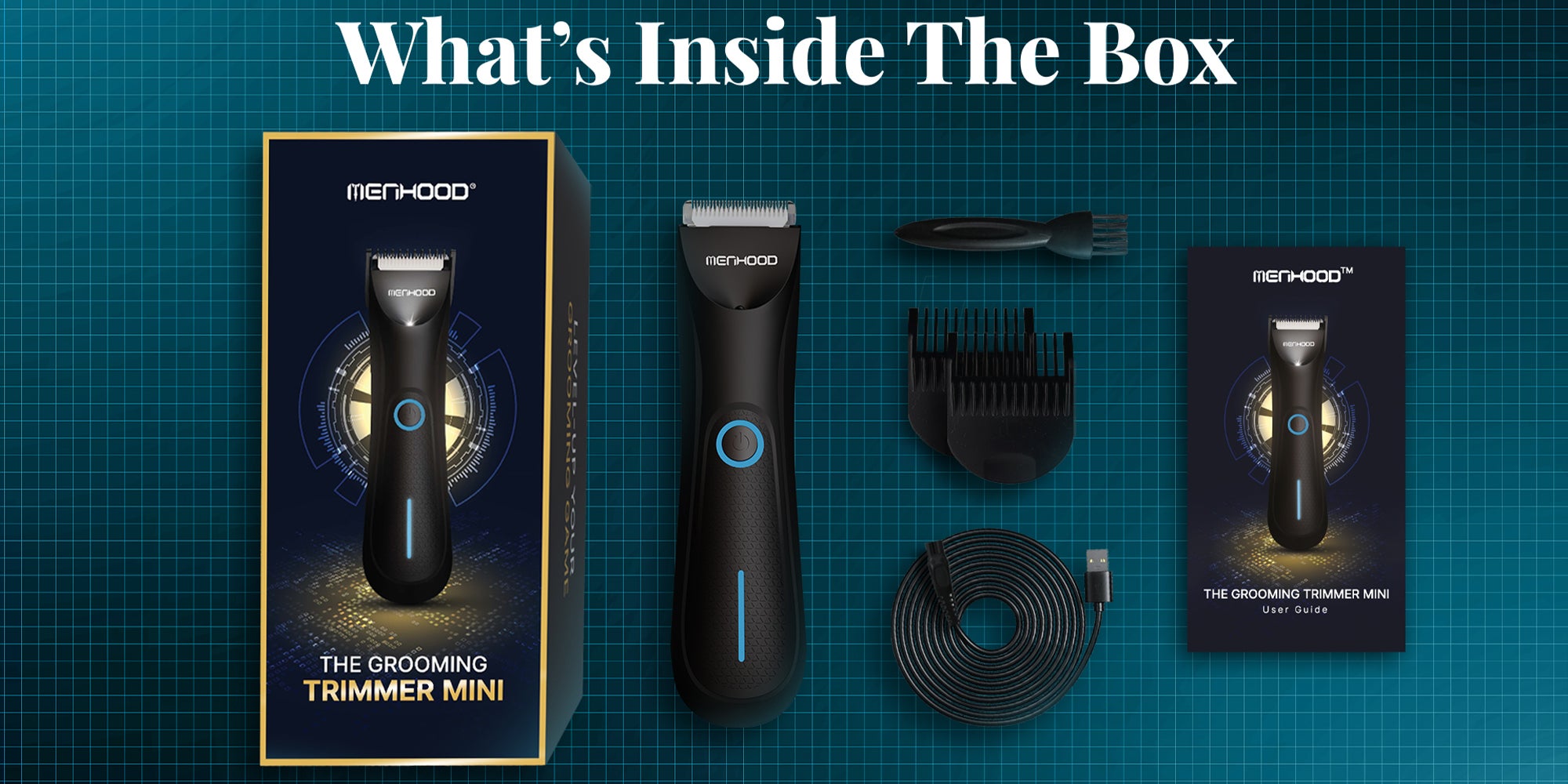 MENHOOD Trimmer Mini All-in-one Trimmer for Men with Waterproof IPX7 Design, SkinSafe Ceramic Technology, QuietRun 7000 RPM Motor, 4000K  LED for Low Light Areas, Travel Lock, 90 Min Run Time & Fast Charging