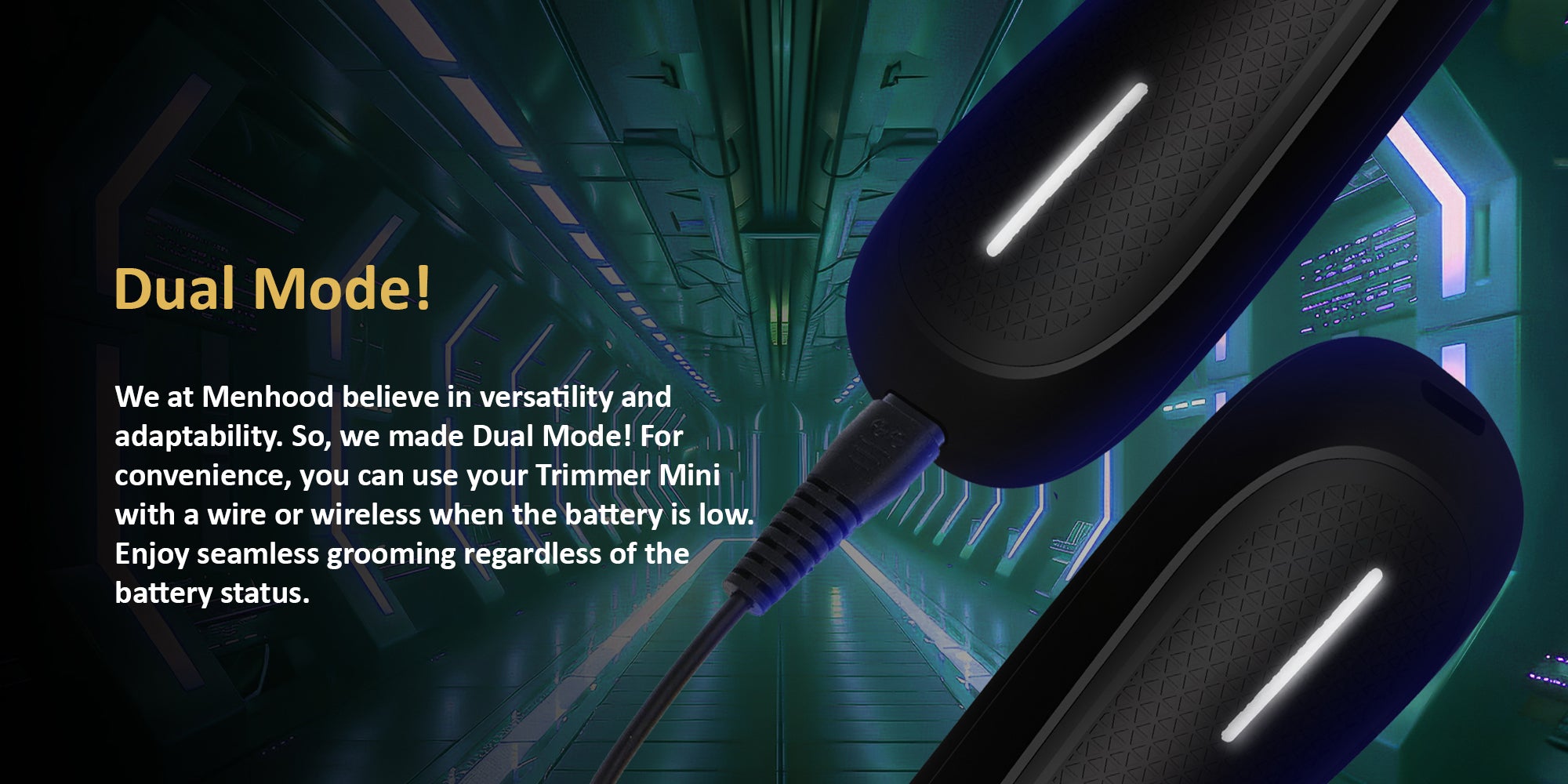 MENHOOD Trimmer Mini All-in-one Trimmer for Men with Waterproof IPX7 Design, SkinSafe Ceramic Technology, QuietRun 7000 RPM Motor, 4000K  LED for Low Light Areas, Travel Lock, 90 Min Run Time & Fast Charging