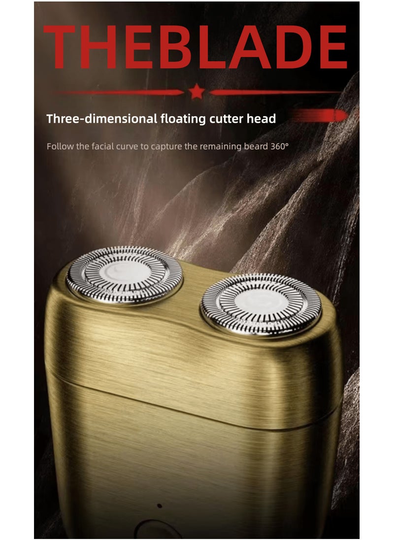 Electric Mini Shaver for Men, Dual Head Portable Traveling Washable Shaver Gold