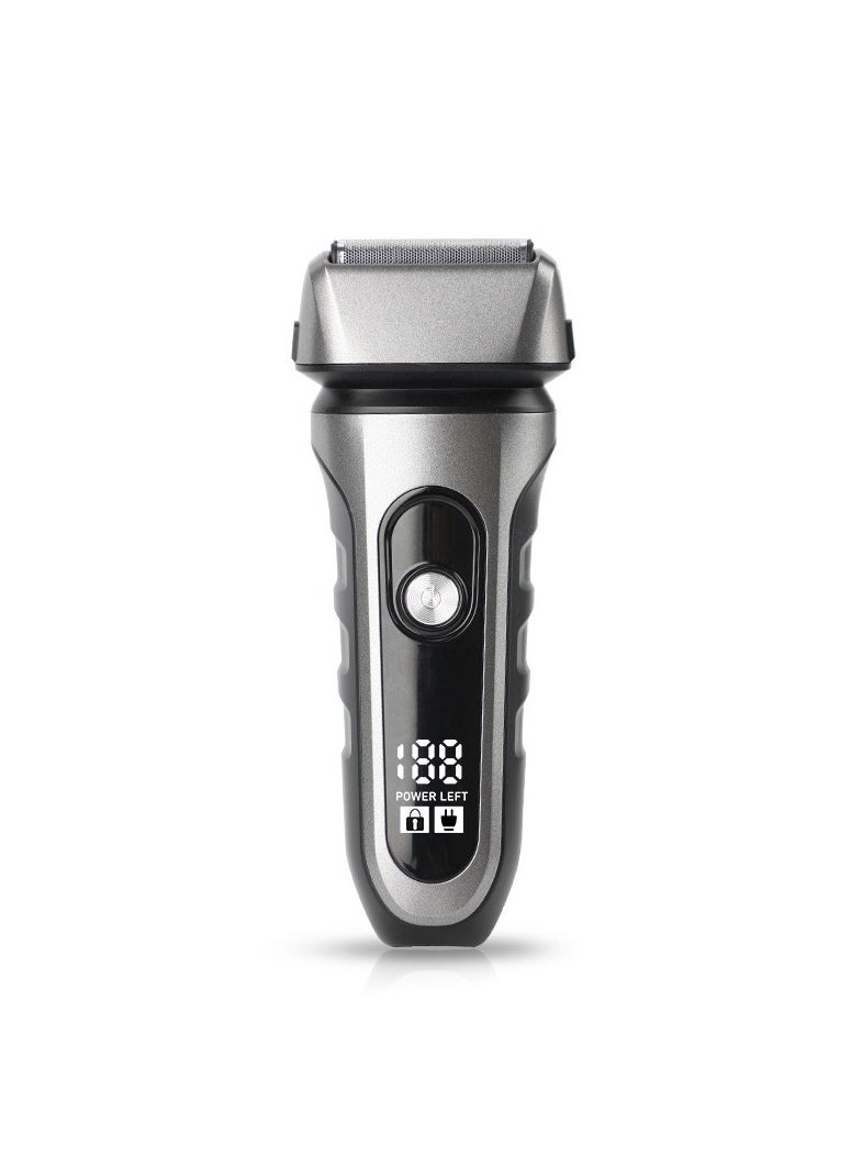 Electric Shaver, Wet & Dry, Rechargeable, Cordless Foil Shaver, trim beards and hair razors Precision razor for perfect trimming of cheeks，chin and neck edges Cheeks, 3s Travel Lock function,Black grey