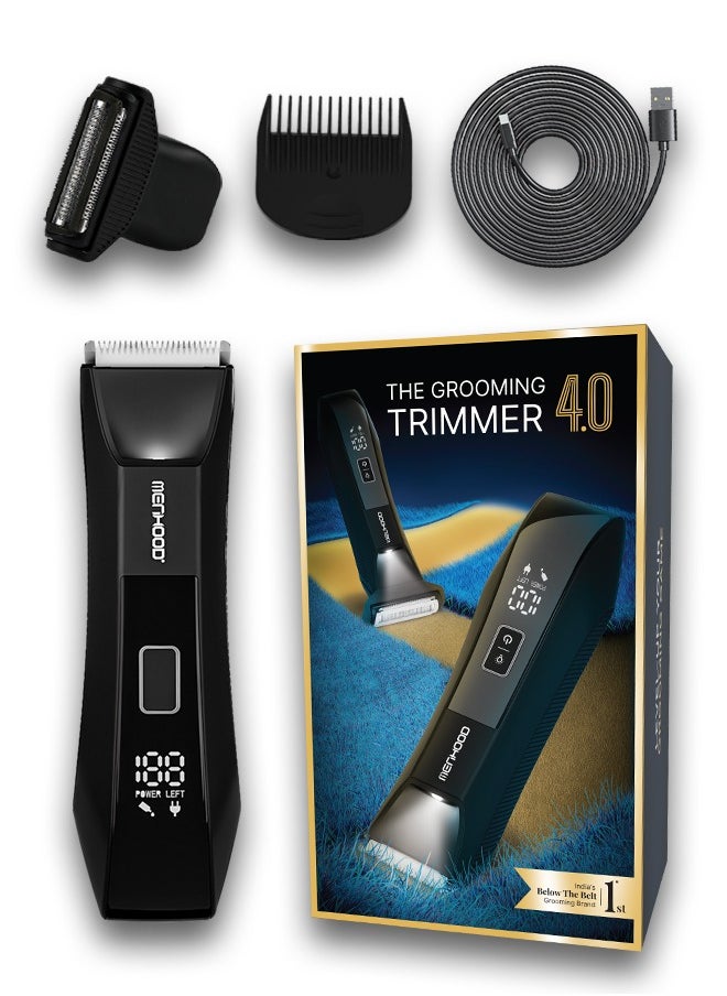 MENHOOD Grooming Trimmer 4.0 Groin & Body Hair Trimmer Dual Head with Foil Blades for Men | Waterproof IPX7 Rating | USB Type C Fast Charging with 4000k LED Spotlight & Power Status Display | Cordless |150 Min Run-Time