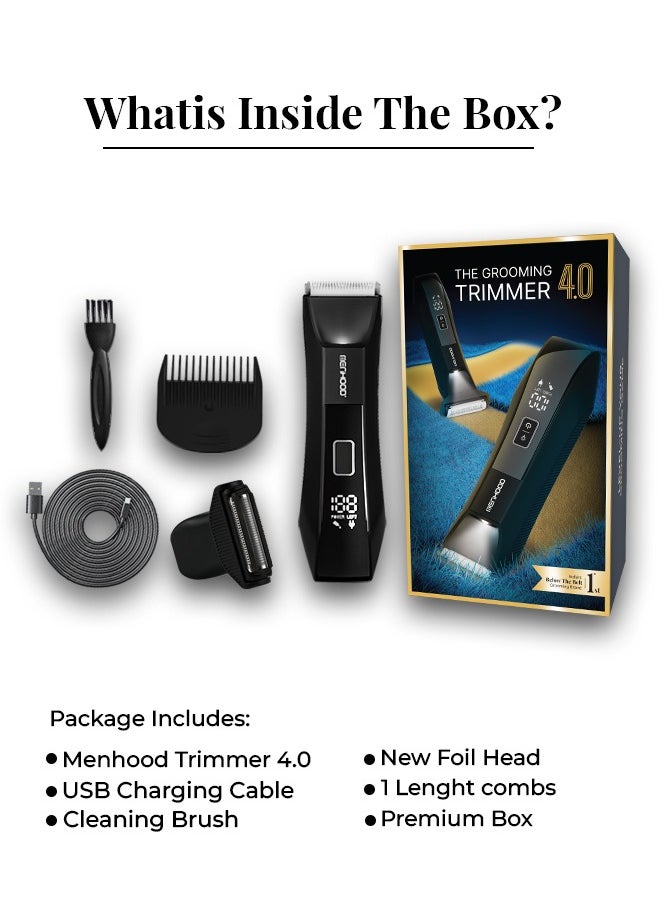 MENHOOD Grooming Trimmer 4.0 | Full Body & Trimmer with Dual Head Foil Technology | Best Trimmer & Body Shaver for Men with Waterproof IPX7 Technology | USB-C Fast Charging | 150 Min Runtime | 4000k LED Spotlight & Power Status Display