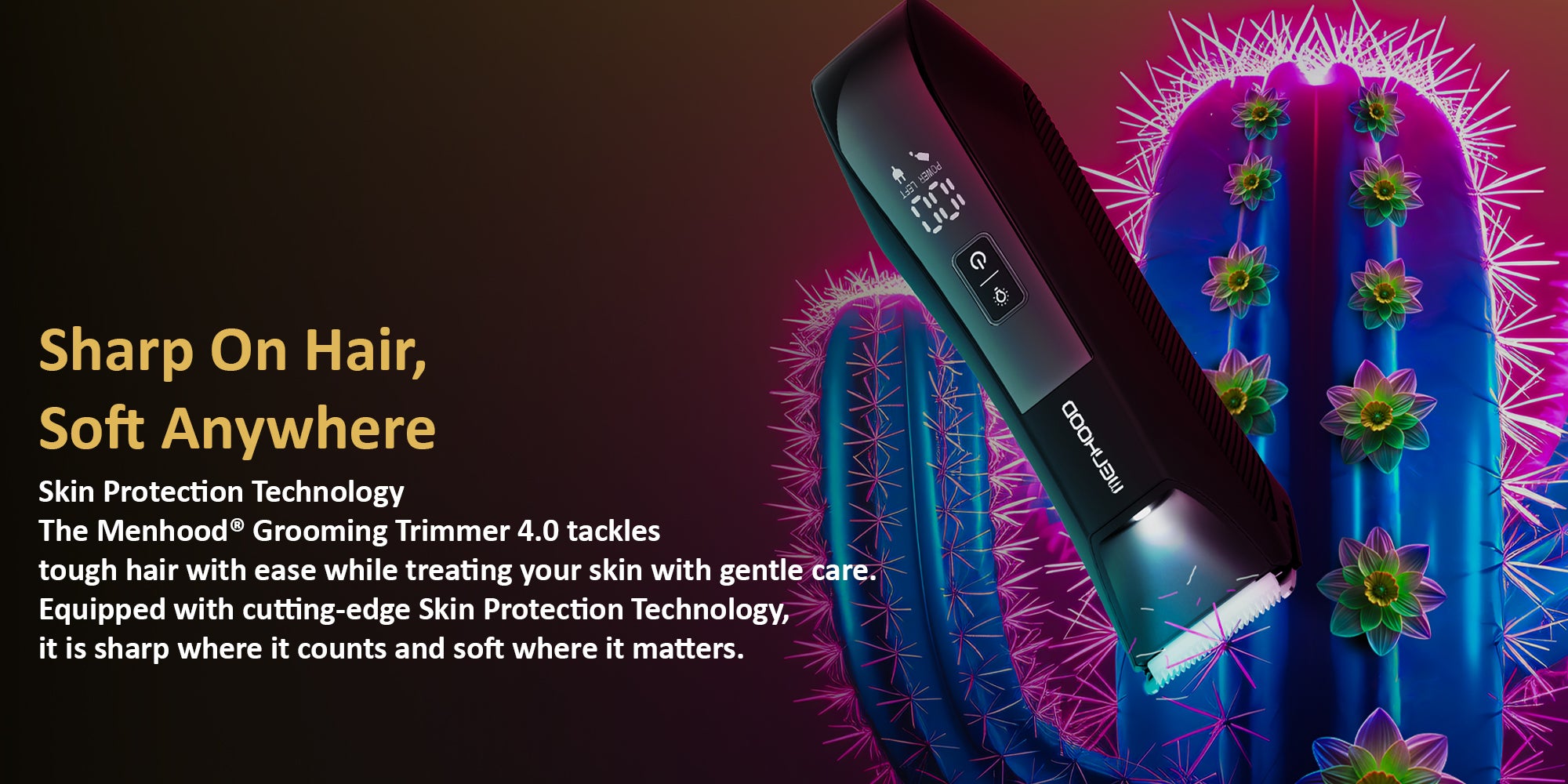MENHOOD Grooming Trimmer 4.0 | Full Body & Trimmer with Dual Head Foil Technology | Best Trimmer & Body Shaver for Men with Waterproof IPX7 Technology | USB-C Fast Charging | 150 Min Runtime | 4000k LED Spotlight & Power Status Display
