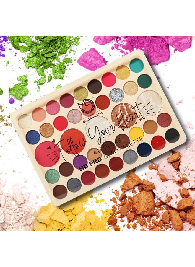 41 Colors Hd Pro Glam Palette|Multi-Purpose|Bright Vibrant Colors|Water Proof Formula|Easy To Use & Blend|One Stroke Application|Eye Shadows & Highlighters In 1 Palette- 41.6 Gm Multicolor