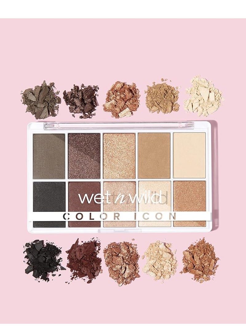 wet n wild Color Icon 10-Pan Eyeshadow Makeup Palette, Brown Nude Awakening, Long Lasting, Shimmer, Metallic, Glittery, Matte, Rich Smooth Pigment, Cruelty Free Nude Awakening