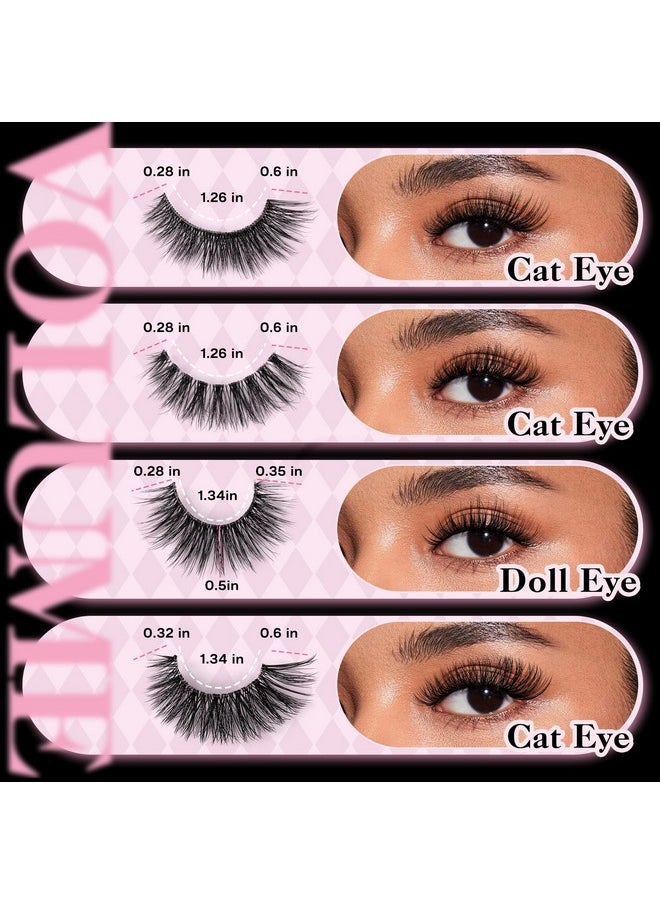 False Eyelashes Natural Look Fake Lashes 20 Pairs 4 Styles Wispy Fluffy False Lashes Faux Mink Fake Eyelashes Cat Eye Lashes Soft And Reusable Strip Lashes (Hs04)