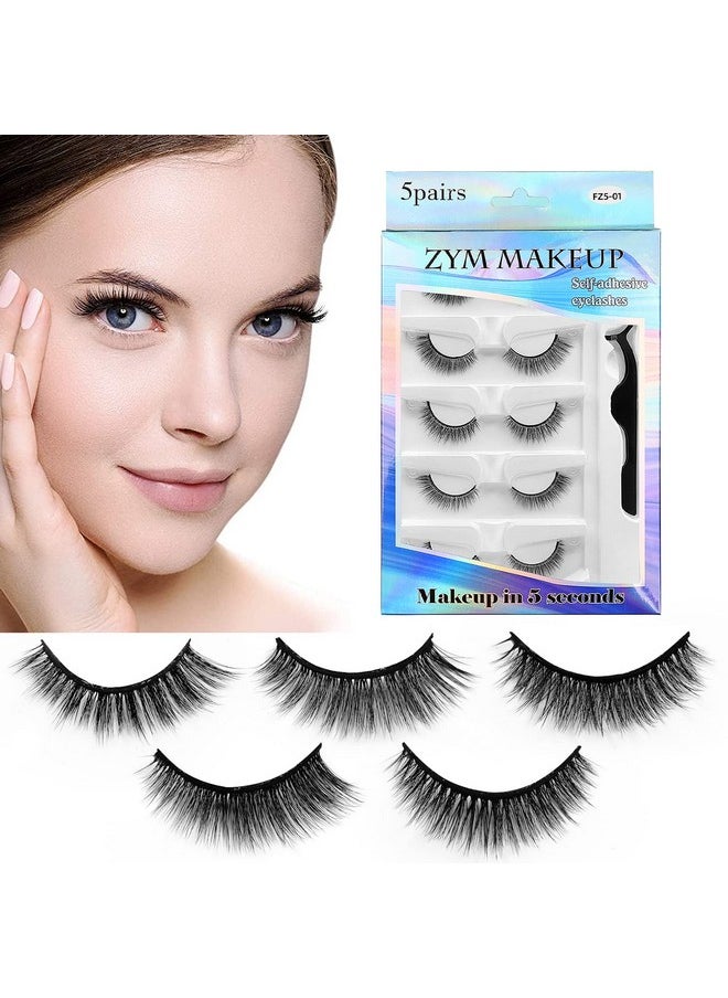 Reusable Self Adhesive Eyelashes Natural Look, No Eyeliner Or Glue Needed And Easy To Put On, Reusable Self Sticking False Eyelashes (5Pairs)…