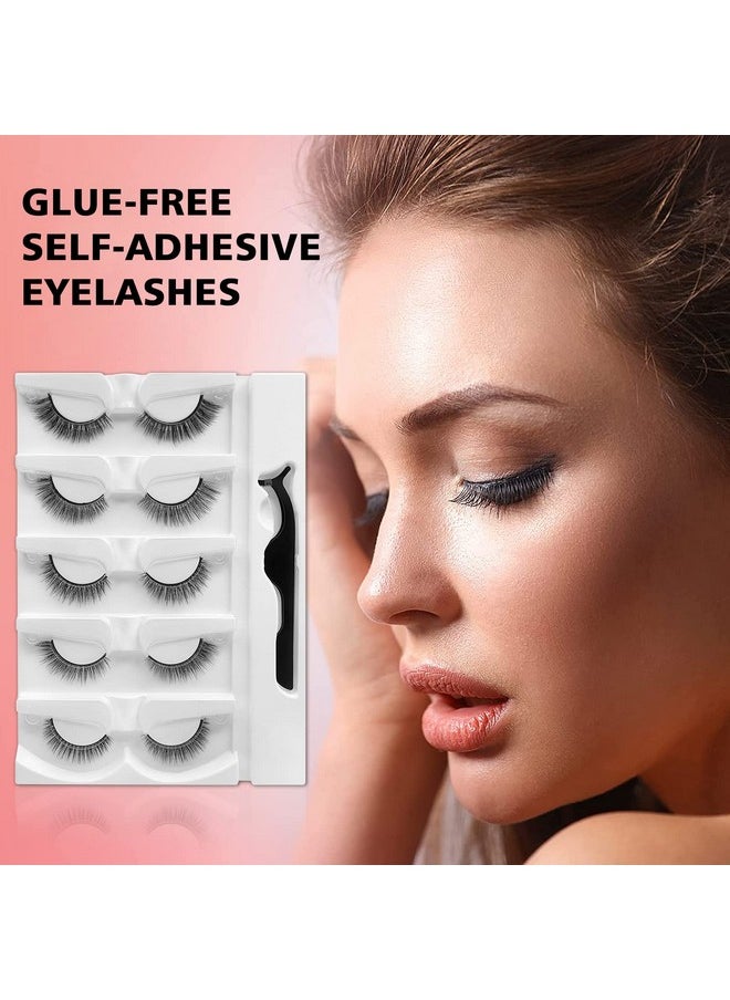 Reusable Self Adhesive Eyelashes Natural Look, No Eyeliner Or Glue Needed And Easy To Put On, Reusable Self Sticking False Eyelashes (5Pairs)…