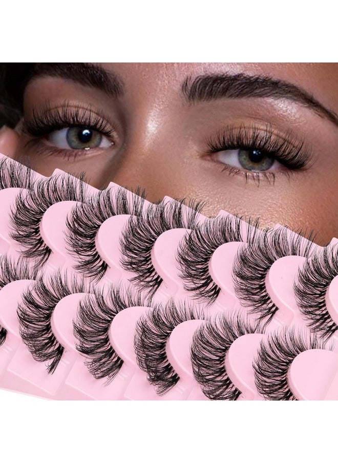 Russian Strip Lashes Faux Mink Lashes Fluffy Eyelashes 7 Pairs 12-19Mm Clear Band False Eyelashes Looks Like Eyelash Extensions D Curl Fake Eyelashes (Dt01)