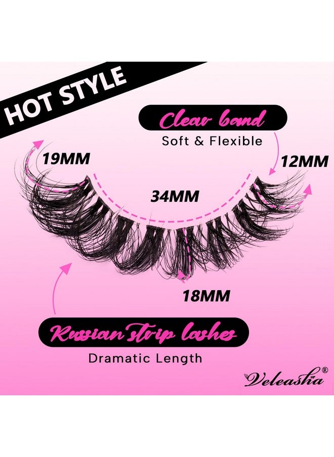 Russian Strip Lashes Faux Mink Lashes Fluffy Eyelashes 7 Pairs 12-19Mm Clear Band False Eyelashes Looks Like Eyelash Extensions D Curl Fake Eyelashes (Dt01)