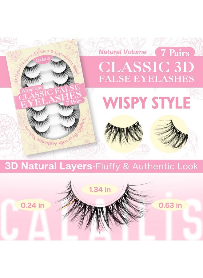 False Eyelashes Natural Look Fake Lashes Wispy 3D Fluffy False Lashes Faux Mink Fake Eyelashes Cat Eye Lashes Soft And Reusable Strip Lashes 7 Pairs (Wis01)