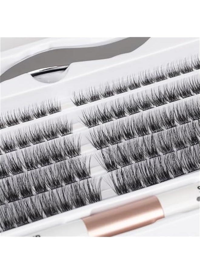 Lash Extension Kit 120 Lash Clusters with Lash Bond and Seal and Lash Applicator C D Curl Cluster Eyelash Extensions Waterproof Long Lasting Individual Lashes, 10-16mm