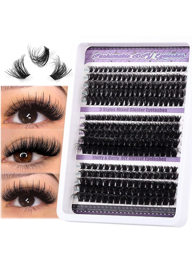 Segmented False Eyelash Set 270 Clusters, 60D 80D 100D Curled Thick Mix Lash Clusters, Eyelash Extension Kit, Enlarge Eyes Naturally, Curl Eyelash, Diy Eyelashes