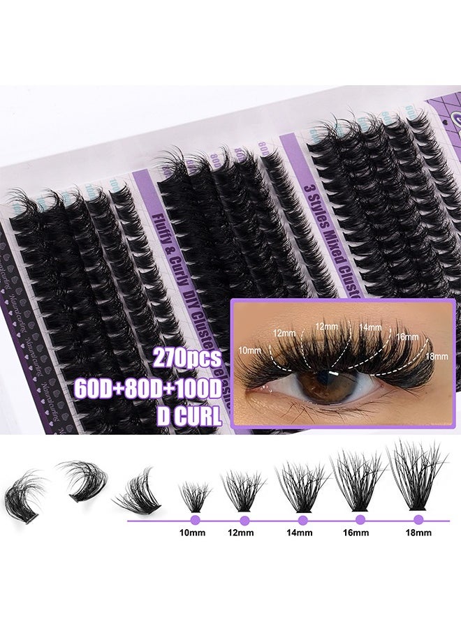 Segmented False Eyelash Set 270 Clusters, 60D 80D 100D Curled Thick Mix Lash Clusters, Eyelash Extension Kit, Enlarge Eyes Naturally, Curl Eyelash, Diy Eyelashes