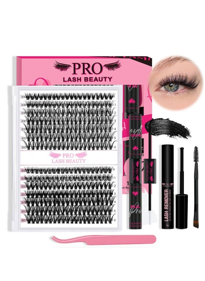 280Pcs Lash Extension Kit with Lash Bond and Seal Lash Remover Lash Applicator Eyelash Brush Easy to Apply at Home(30D+40D-9-16mix Kit)