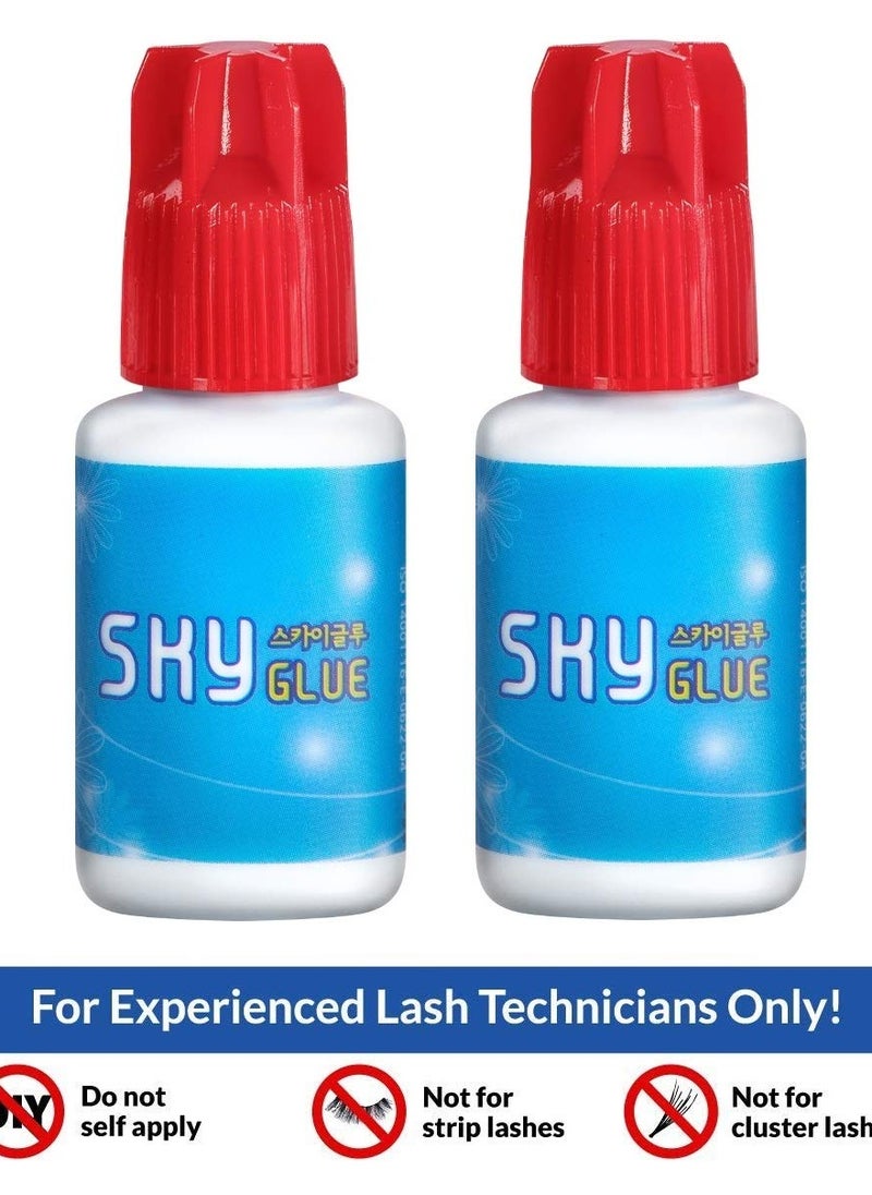 2 Bottles Sky Glue S+ for Eyelash Extension 5ml - Powerful Strong Professional Black Bonding Adhesive for Lash Extensions / 1-2s Fast Drying / 6-8 Weeks...