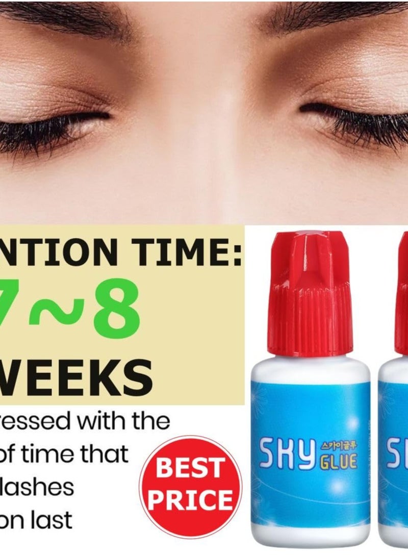 2 Bottles Sky Glue S+ for Eyelash Extension 5ml - Powerful Strong Professional Black Bonding Adhesive for Lash Extensions / 1-2s Fast Drying / 6-8 Weeks...