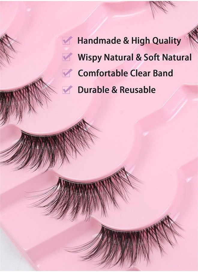 Half False Eyelashes 7 Pairs, Natural Cat Eye False Lashes, Curl Lashes Extension Strip Eyelashes, Fluffy Natural Reusable, Bright and Enlarged Eye