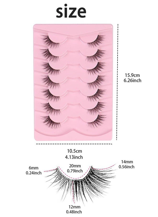 Half False Eyelashes 7 Pairs, Natural Cat Eye False Lashes, Curl Lashes Extension Strip Eyelashes, Fluffy Natural Reusable, Bright and Enlarged Eye