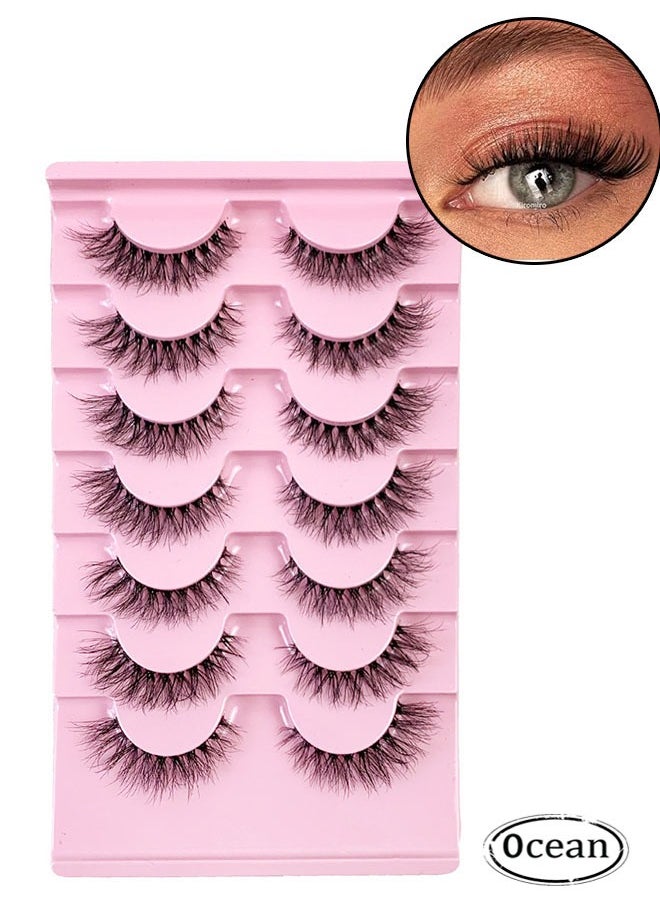 Strip False Lashes 7 Pairs, 8D Effect Lash, Natural Slim Style Multi Layered False Eyelashes, Curl Lashes Extension Strip Eyelashes Pack, Enlarge Your Eyes Eyelashes