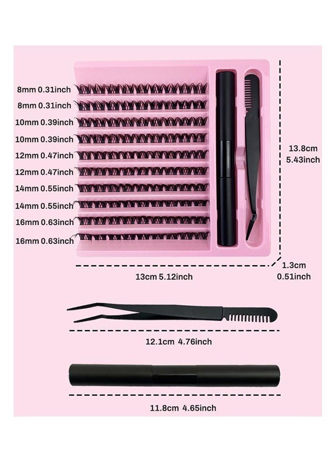 Single Cluster False Lashes Set, Multiple Sizes Eyelashes with Eye Black Mascara Comb and Tweezers, Dense Natural Look Eyelashes, Curl Extension Lashes Eyelashes Set, Enlarge Your Eyes Eyelashes