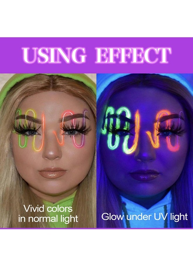 2 Packs Water Activated Eyeliner Palette, Halloween Neon Rainbow Colorful Face Body Paint Colored Liner Makeup Matte Eyeliner With Eyeliner Brushes U V Glow Fluorescent Black White Paint Makeup Set