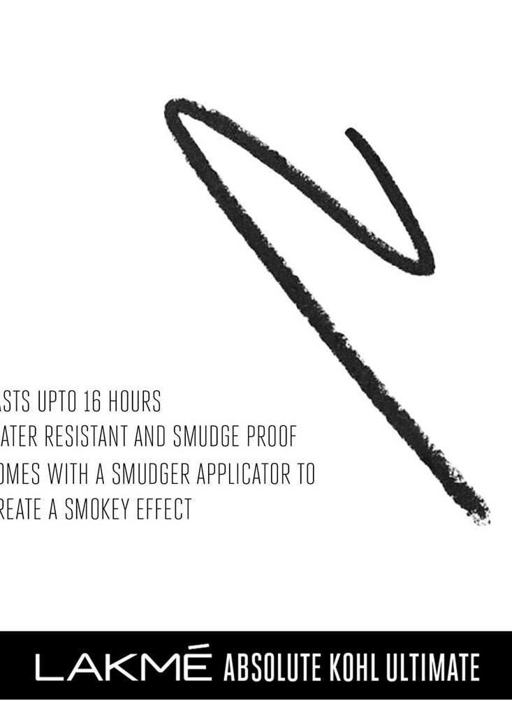 LAKMÉ Absolute Ultimate Opaque Kohl Kajal Pencil, Black, Water Resistant, Lasts Upto 16 Hrs, 1.2 G