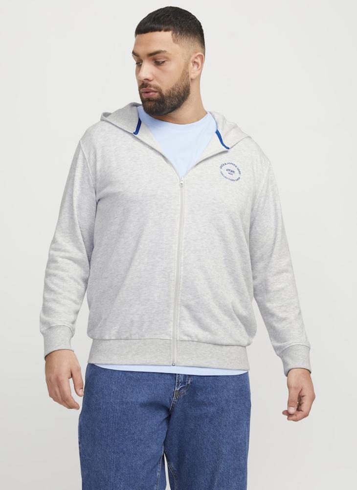 Plus Size Zip Through Graphic Print Hoodie