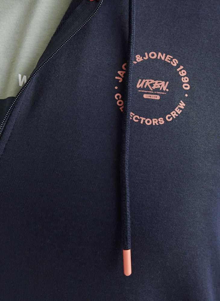 Plus Size Zip Through Graphic Print Hoodie